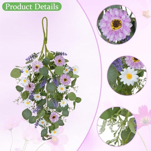 20 Inch Purple White Artificial Daisy Teardrop Swag