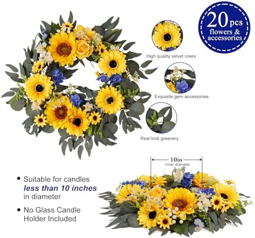 TINGE TIME Artificial Flowers Candle Rings 15 Inch
