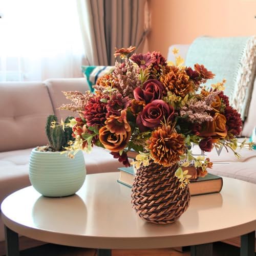 INQCMY Artificial Flowers with Vase for Decor