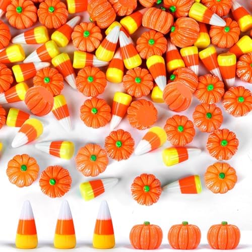 Halloween Resin Charms 80Pcs Mini Pumpkin Candy Corn Decor