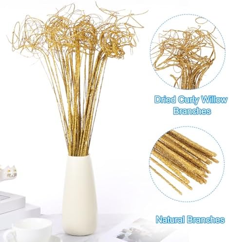 PATIKIL Glitter Curly Willow Branches 30 Pcs Gold