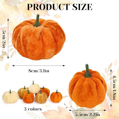 Whaline 12Pcs Velvet Pumpkin Artificial Decor 2 Sizes