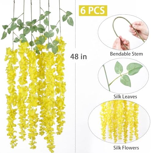 Mizii 6Pcs Yellow Wisteria Artificial Garland Flowers