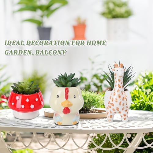 Chonsun Set of 3 Small Fake Succulent Plants in Cute Animal Ceramic Pots