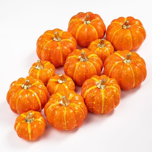 Ywlake 12 Pcs Artificial Orange Pumpkins Fall Decor