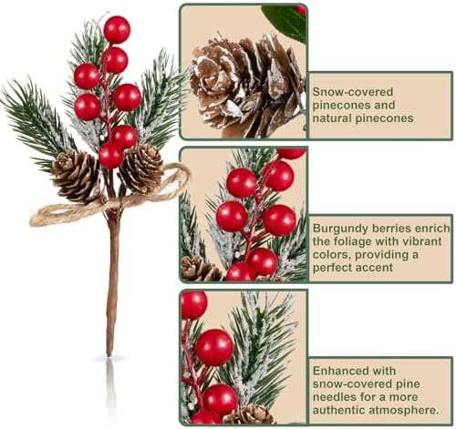 Crafare 15 Pack Christmas Berry Picks Assorted Sizes