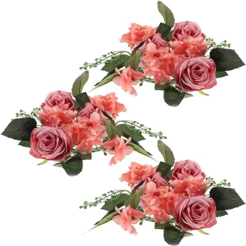 PRETYZOOM 3PCS Artificial Rose Candle Wreaths