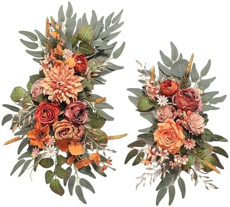 2 Pieces Orange Artificial Flowers Wedding Arch Wreath