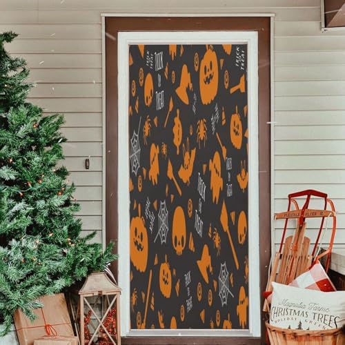 Susiyo Halloween Skull Pumpkin Door Cover 35x79 Inch