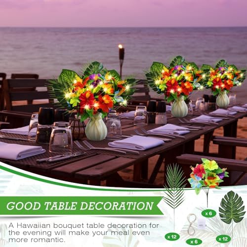 Hotop 36 Pcs Light Up Hawaiian Flower Centerpieces for Tables