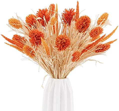 WESAIL Artificial Husk Thistle Bush Flowers - 2 Pack Orange
