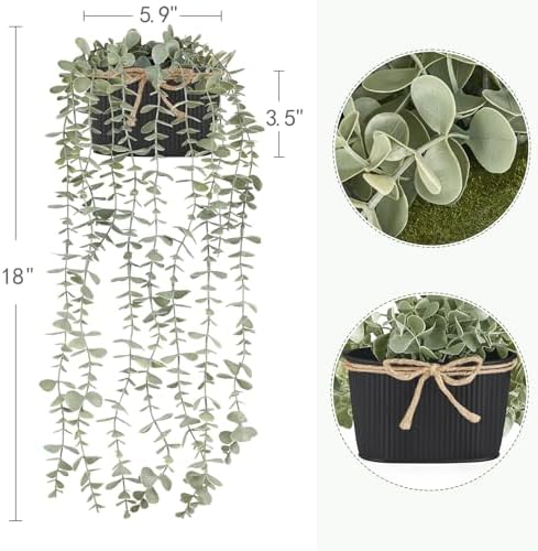 Mkono Fake Hanging Eucalyptus Plants in Galvanized Pots