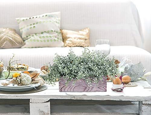 Flocked Eucalyptus Greenery in Rustic Wood Planter Box