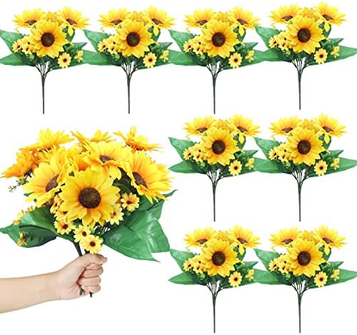 8 Pack Artificial Sunflowers with Stems for Wedding Decoration