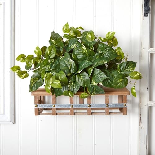 Nearly Natural 15in Pothos Ledge Plant Silk Green