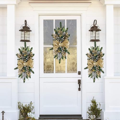 IPOPU Light Up Christmas Swag Wreath Gold