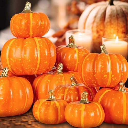 Ywlake 12 Pcs Artificial Orange Pumpkins Fall Decor