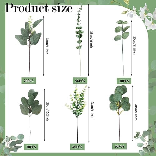 Ceenna 300 Pcs 6 Kinds Artificial Eucalyptus Greenery Bundle