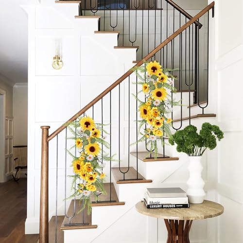 2PCS Artificial Sunflower Swags for Front Door