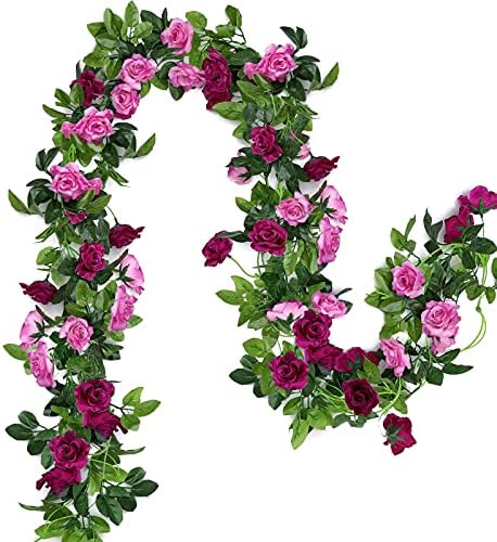 Floweroyal Artificial Flower Garland 2 Pack Fuchsia Rose Ivy