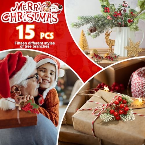 Crafare 15 Pack Christmas Berry Picks Assorted Sizes