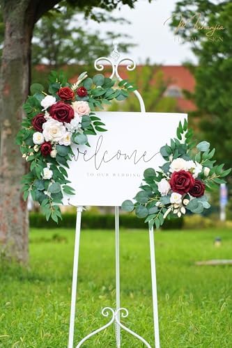 Red Wedding Sign Faux Flower Swag Set of 2