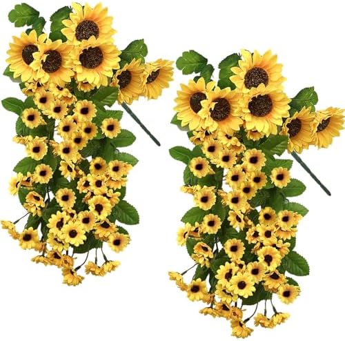 Daily Treasures 2PCS Artificial Hanging Yellow Sunflowers