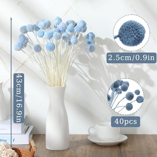 Janinka 40 Pcs Artificial Blue Billy Button Balls Flowers
