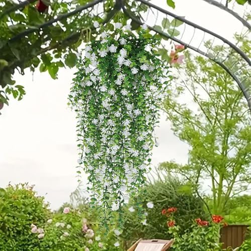 Artificial Hanging Flowers 6 Pack White Eucalyptus