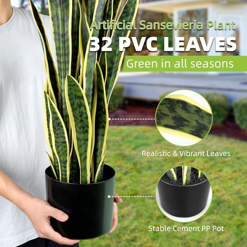 KOL 3ft 2PCS Artificial Snake Plant Yellow