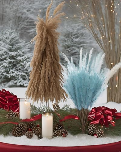 UiiziC Faux Pampas Grass 8 PCS 30 Inch Dusty Blue