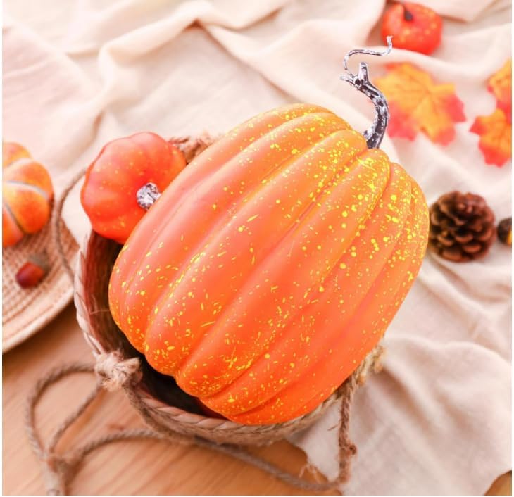 WESAPPINC 2PCS Large Orange Artificial Pumpkins for Seasonal Decor