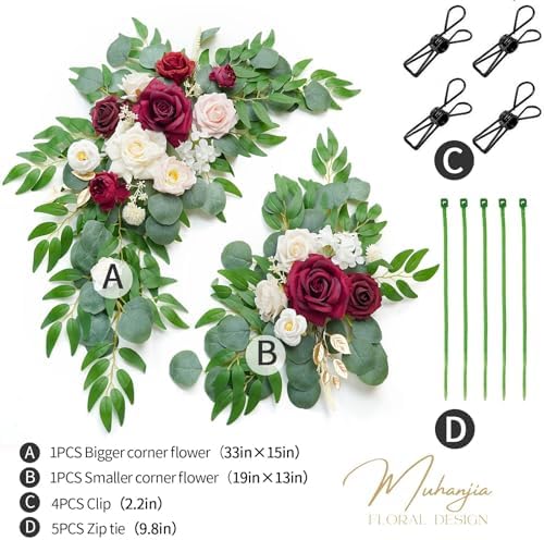 Red Wedding Sign Faux Flower Swag Set of 2