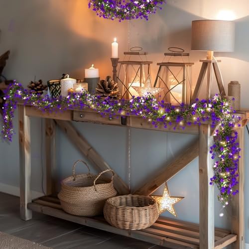 RECUTMS Lighted Eucalyptus Garland with Hooks and LED Lights