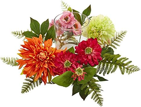 Nearly Natural 17in Mixed Floral Candelabrum with Clear Stand