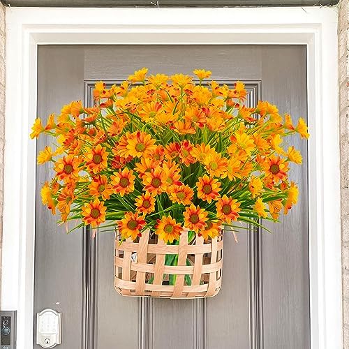 12 Bundles Artificial Fall Flowers Orange Daisy Mums