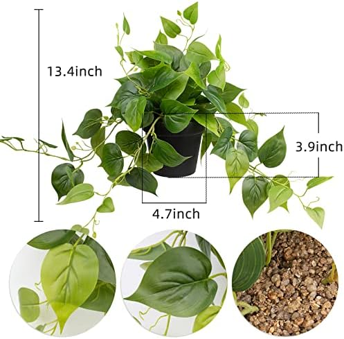 LOYWREE Realistic Artificial Pothos Plant with Black Pot