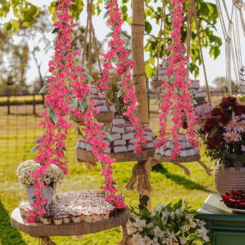 2Pcs Artificial Bougainvillea Hanging Flowers for Outdoor Decor