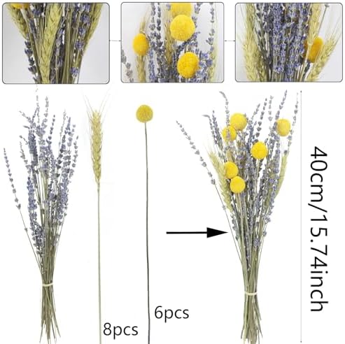 CISDUEO Natural Dried Flower Bouquet with Wheat Stalks and Lavender