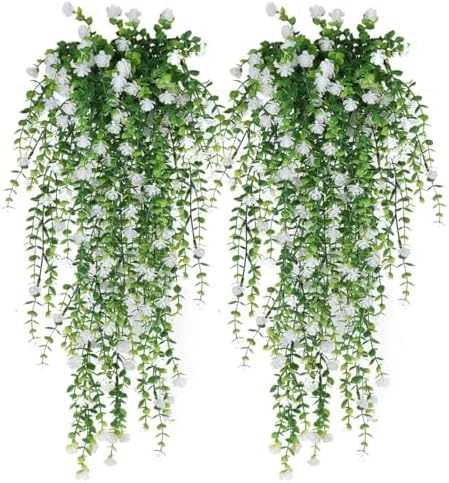 Artificial Hanging Flowers 6 Pack White Eucalyptus