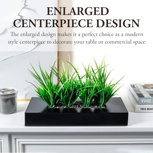 MyGift Artificial Grass Plants in Black Wood Planter