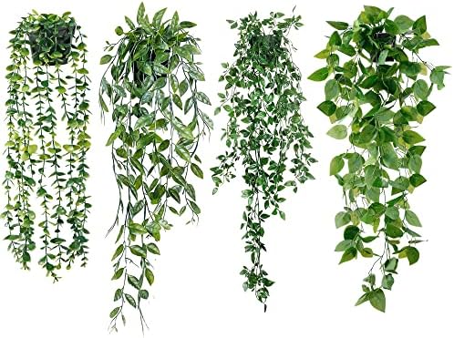 Sggvecsy 4 Pack Artificial Hanging Plants for Home Decor