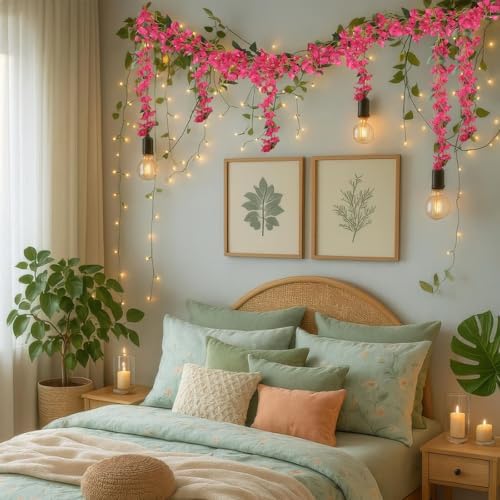 2Pcs Artificial Bougainvillea Hanging Flowers for Outdoor Decor