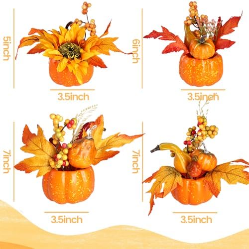 BigOtters Artificial Pumpkins with Sunflowers and Maple Leaves