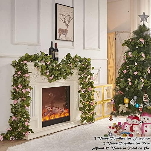 PONKING Artificial Rose Vine Flower Garland with Green Leaves