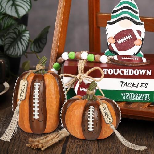 Artificial Football Pumpkins Resin Set of 2 Fall Decor