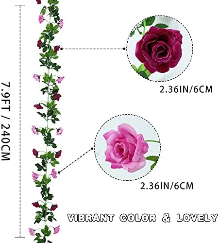 Floweroyal Artificial Flower Garland 2 Pack Fuchsia Rose Ivy