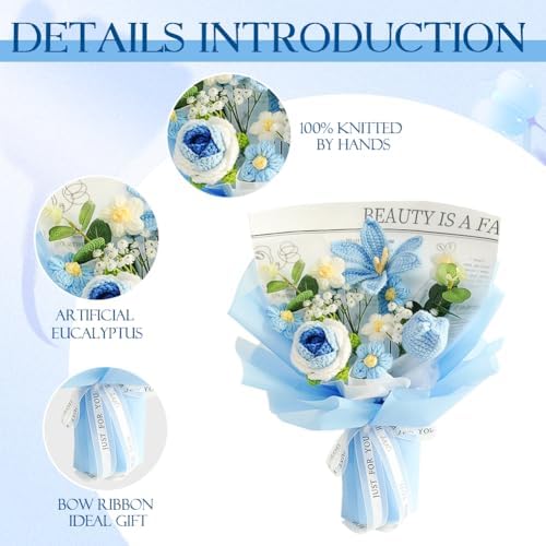 Crochet Flower Bouquet with Rose and Tulips Blue