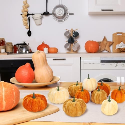 Whaline 12Pcs Velvet Pumpkin Artificial Decor 2 Sizes