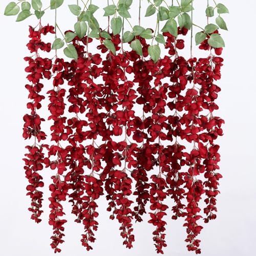 Mizii 6Pcs Burgundy Wisteria Artificial Garland Flowers